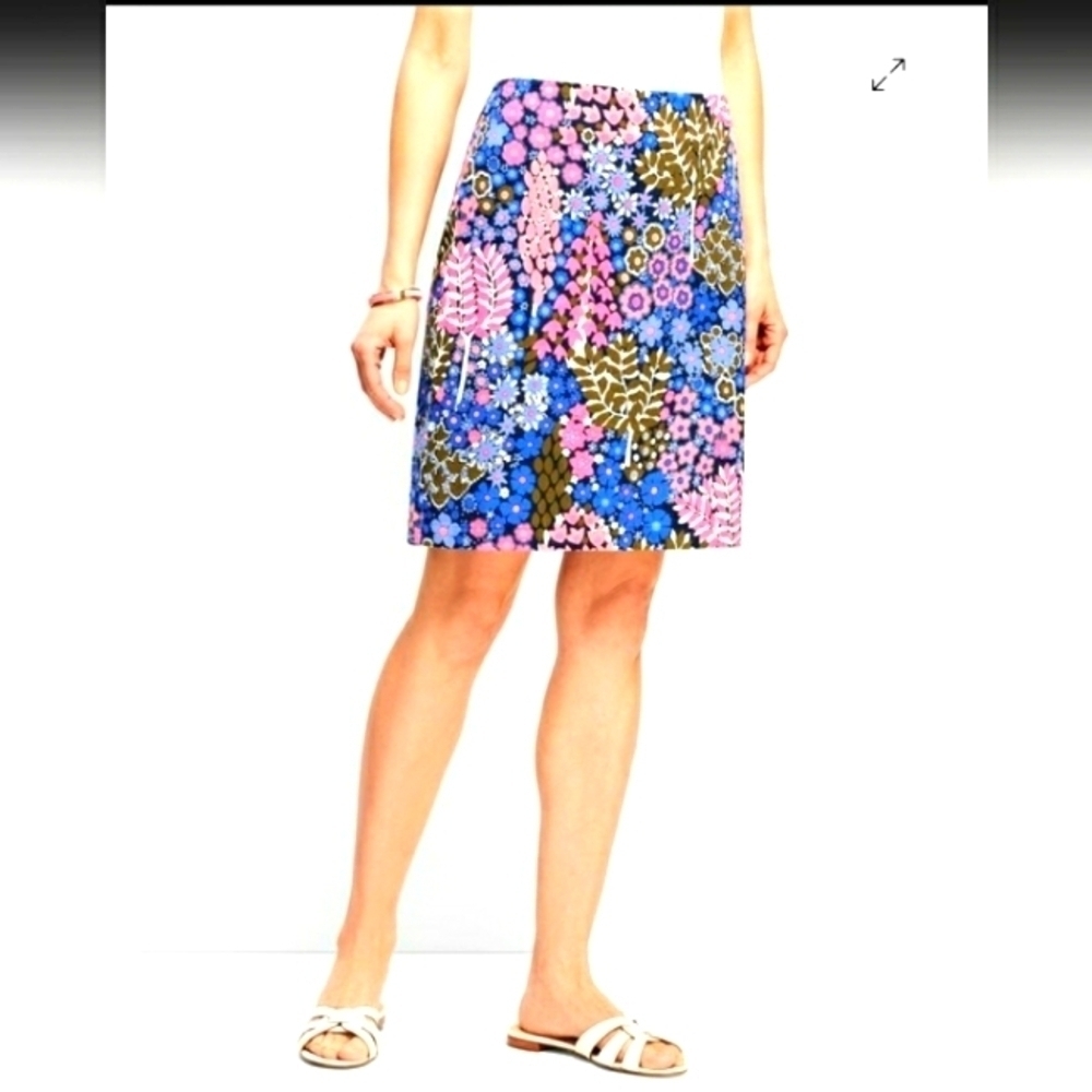Talbots Canvas Floral Multicolor Blue & Pink Lined Zippered Mini Skirt Size 10